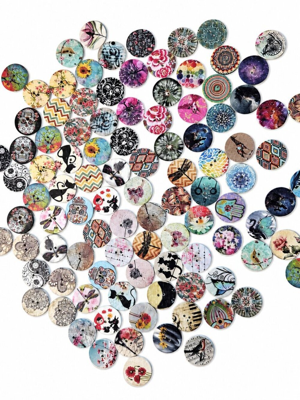 100 Piece 2‑Hole Wooden Buttons 20mm-3/4" for Crafts Sewing Embellishments